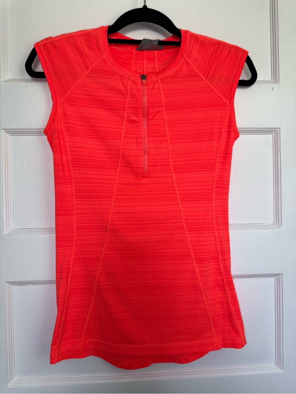 Athleta XS Neon Coral Quarter Zip Workout Tank Top Back Pocket Athleisure Luxe
